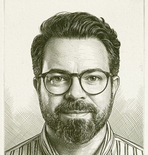 Charlles Pinon, fundador da Jupiter MVMU, em ilustração a traço